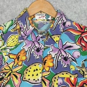 Vintage Esprit Antigua Hawaiian Abstract Floral Button Up Shirt-Men Size Medium